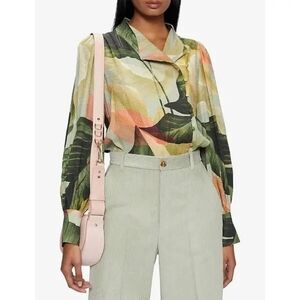 Ted Baker Emilee Palm-Print Woven Blouse Size 0